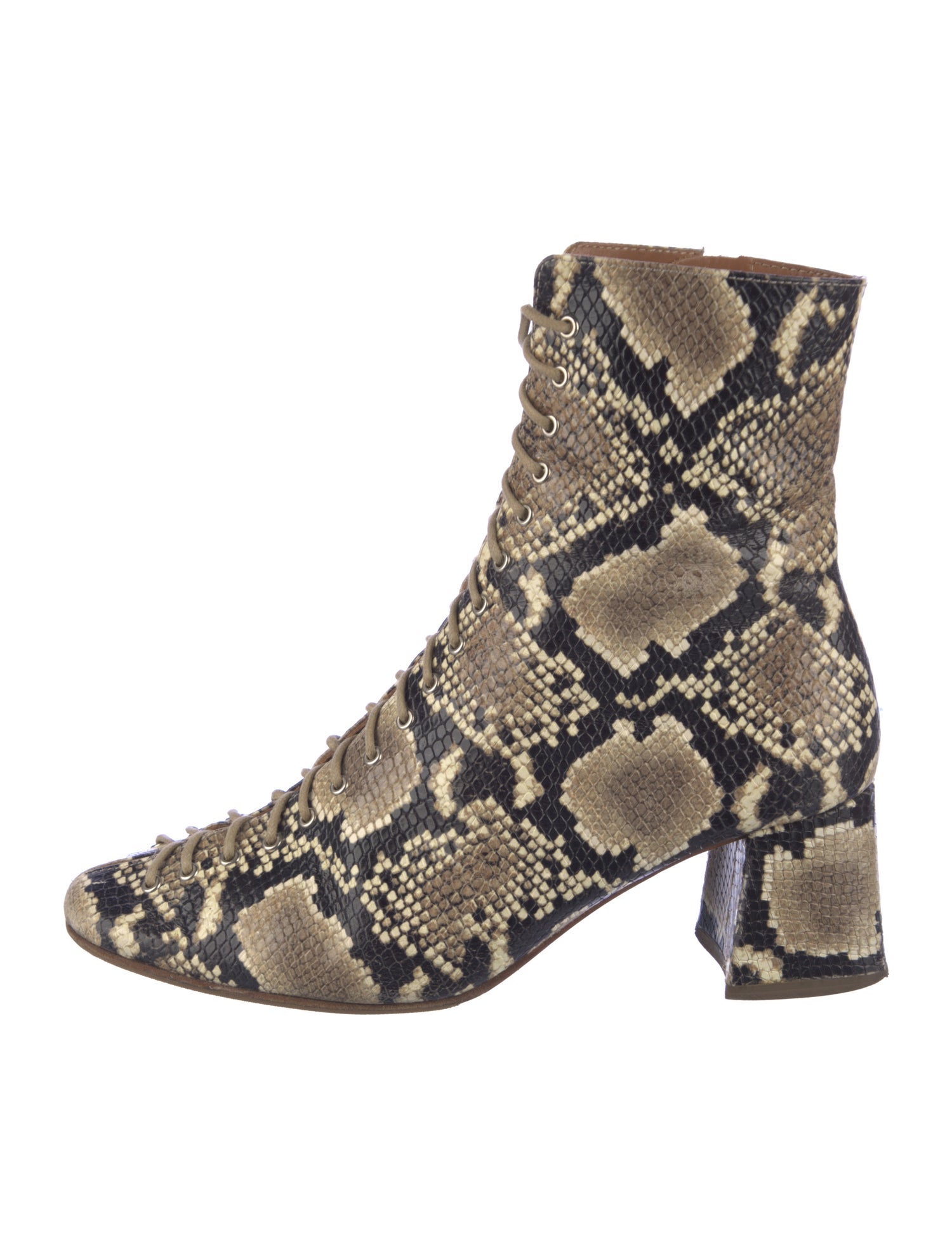 By Far Embossed Leather Animal Print Combat Boots