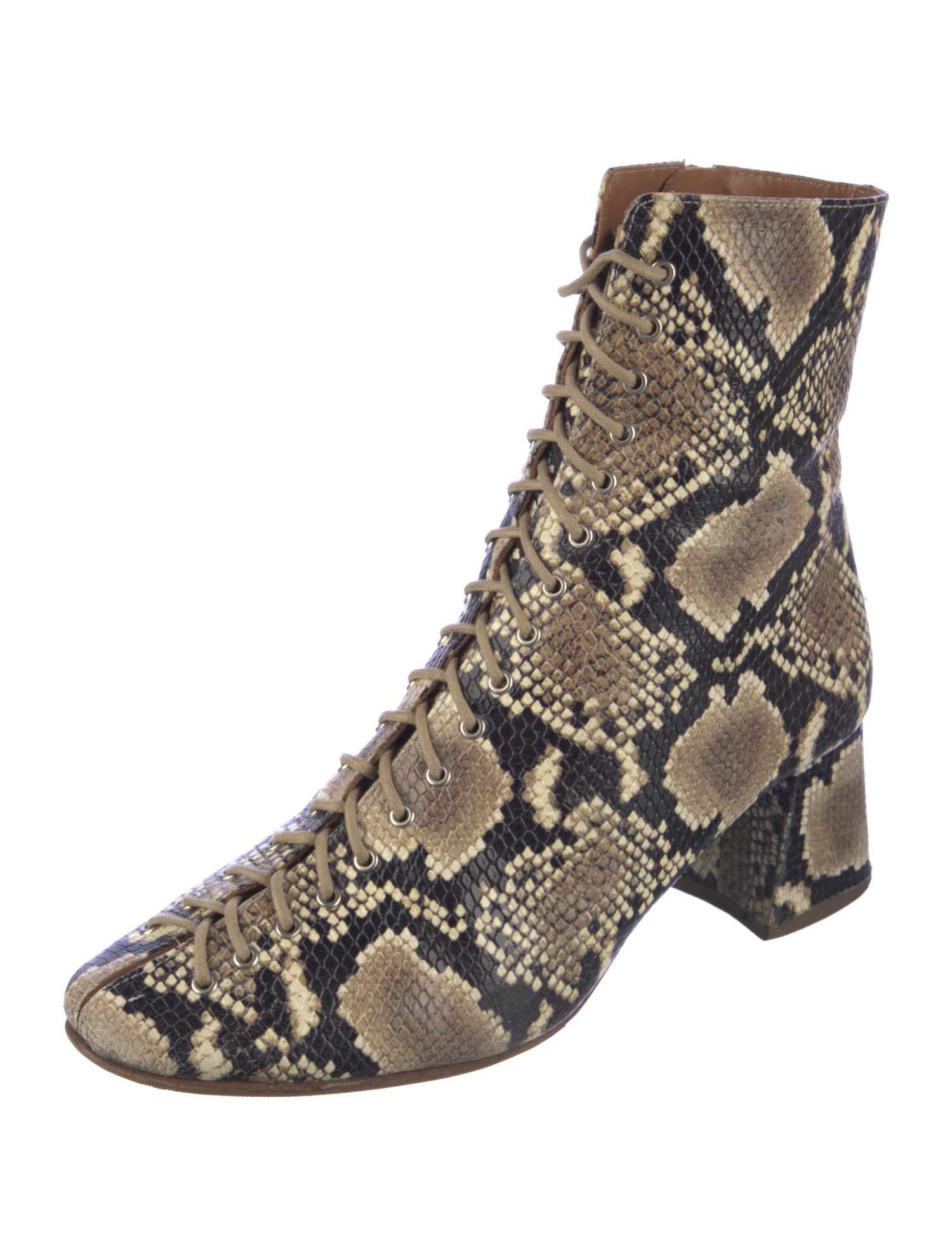 By Far Embossed Leather Animal Print Combat Boots