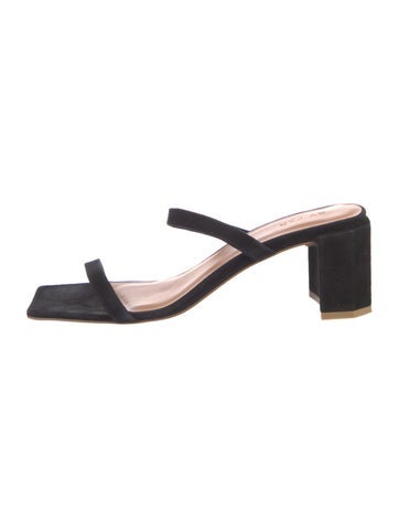 Pre-owned By Far Suede Slides In Black