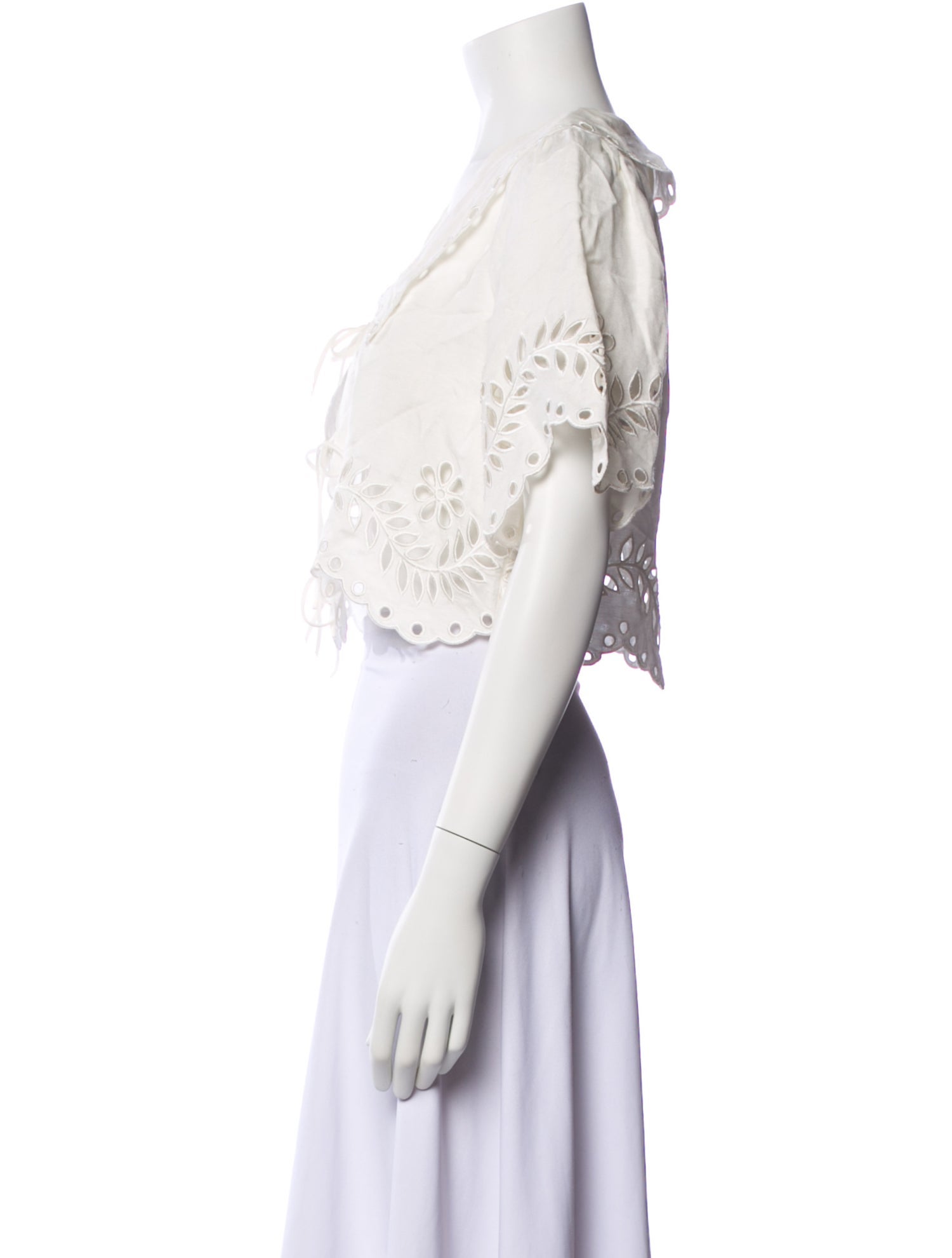 By Malina Linen Lace Pattern Crop Top