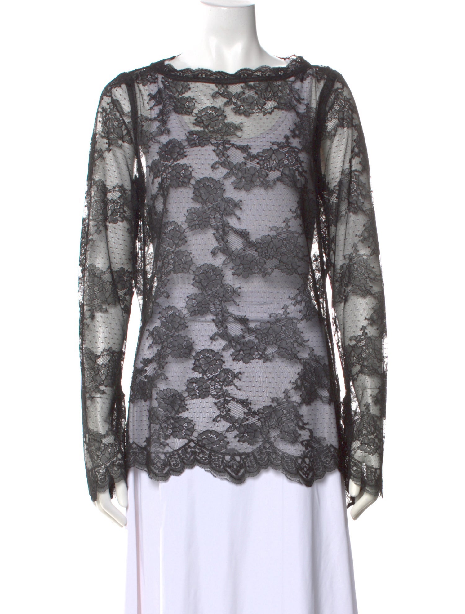 By Malina Lace Pattern Crew Neck Blouse