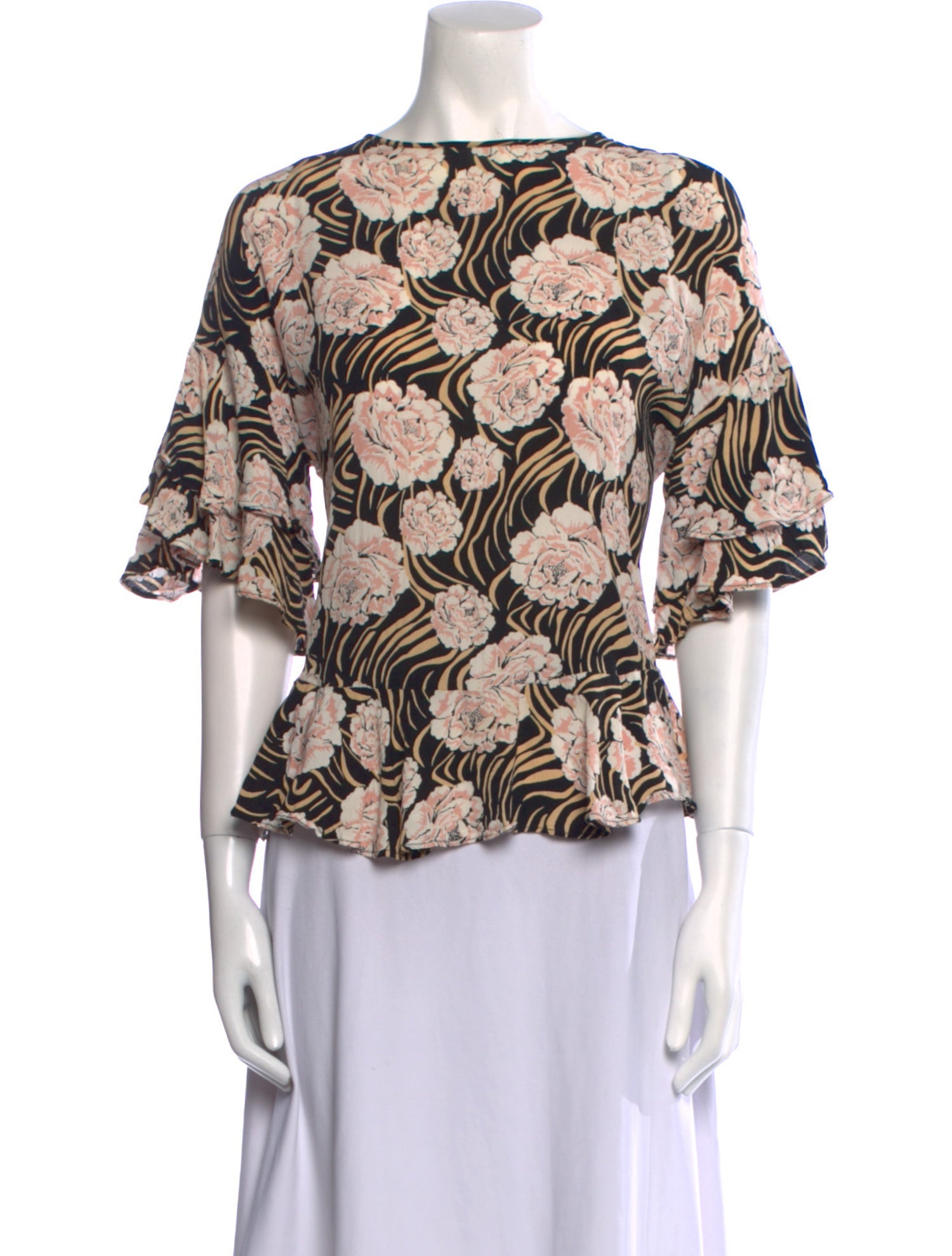 byTiMo Floral Print Bateau Neckline Blouse