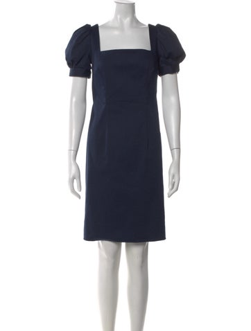 Pre-owned Barbara Tfank Square Neckline Knee-length Dress In Blue