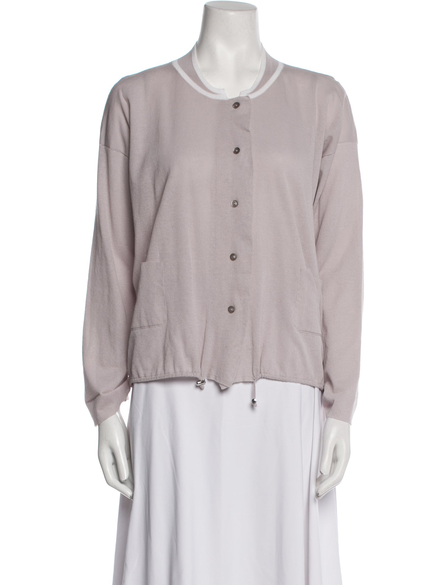 Cividini Crew Neck Long Sleeve Button-Up Top