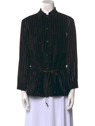 Cividini Striped Mock Neck Button-Up Top