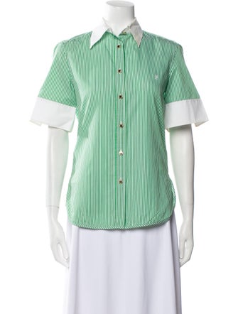 CH Carolina Herrera Striped Three-Quarter Sleeve Button-Up Top