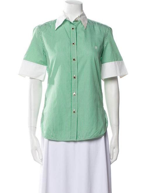 CH Carolina Herrera Striped Three-Quarter Sleeve Button-Up Top