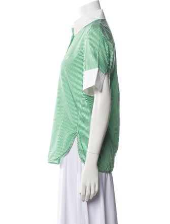 CH Carolina Herrera Striped Three-Quarter Sleeve Button-Up Top