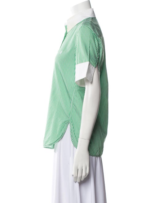CH Carolina Herrera Striped Three-Quarter Sleeve Button-Up Top