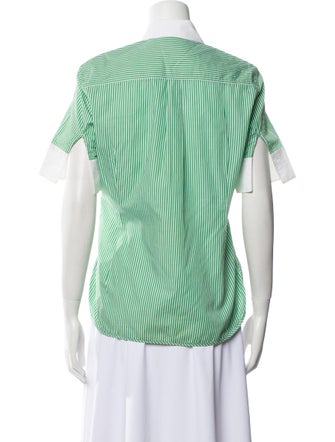CH Carolina Herrera Striped Three-Quarter Sleeve Button-Up Top