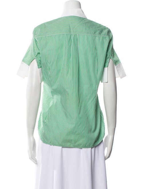 CH Carolina Herrera Striped Three-Quarter Sleeve Button-Up Top
