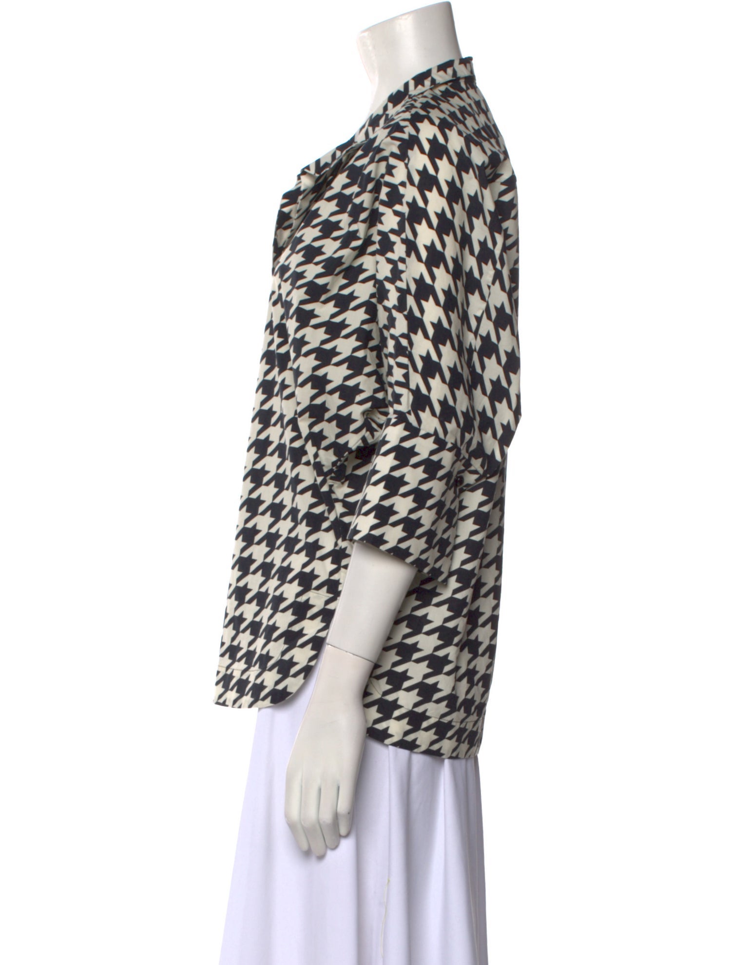 CH Carolina Herrera Printed Three-Quarter Sleeve Button-Up Top