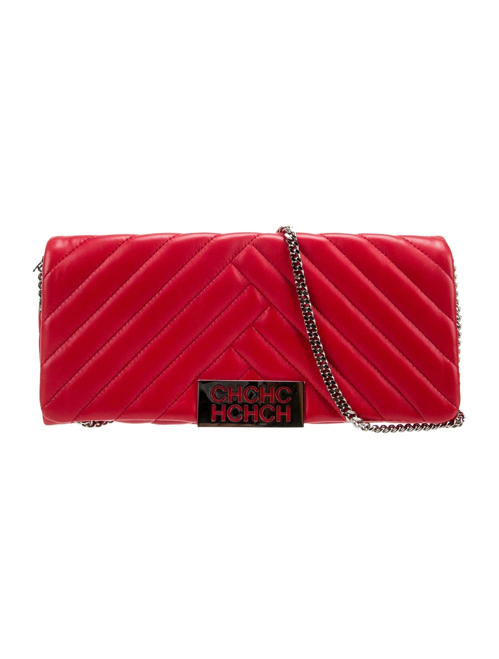 CH Carolina Herrera Shoulder Bag Red Leather Silver-Tone Hardware