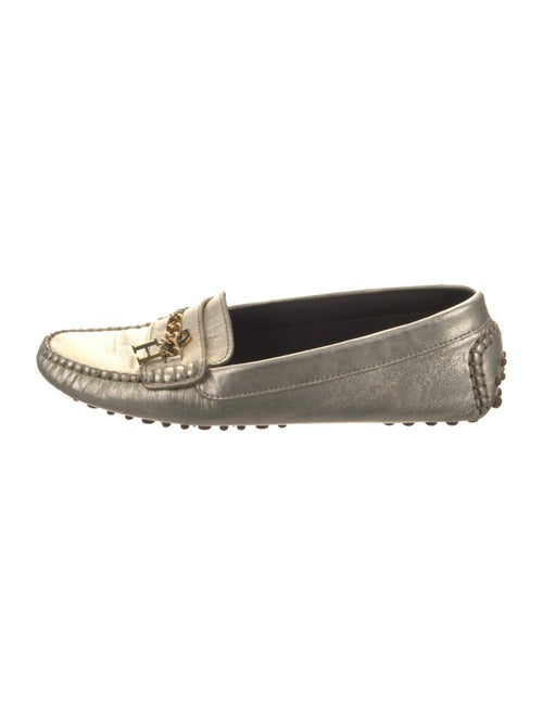 CH Carolina Herrera Leather Chain-Link Accents Loafers