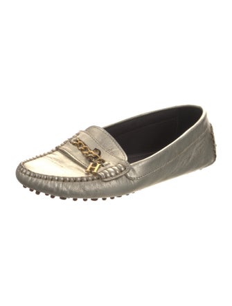 CH Carolina Herrera Leather Chain-Link Accents Loafers