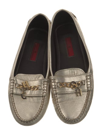 CH Carolina Herrera Leather Chain-Link Accents Loafers