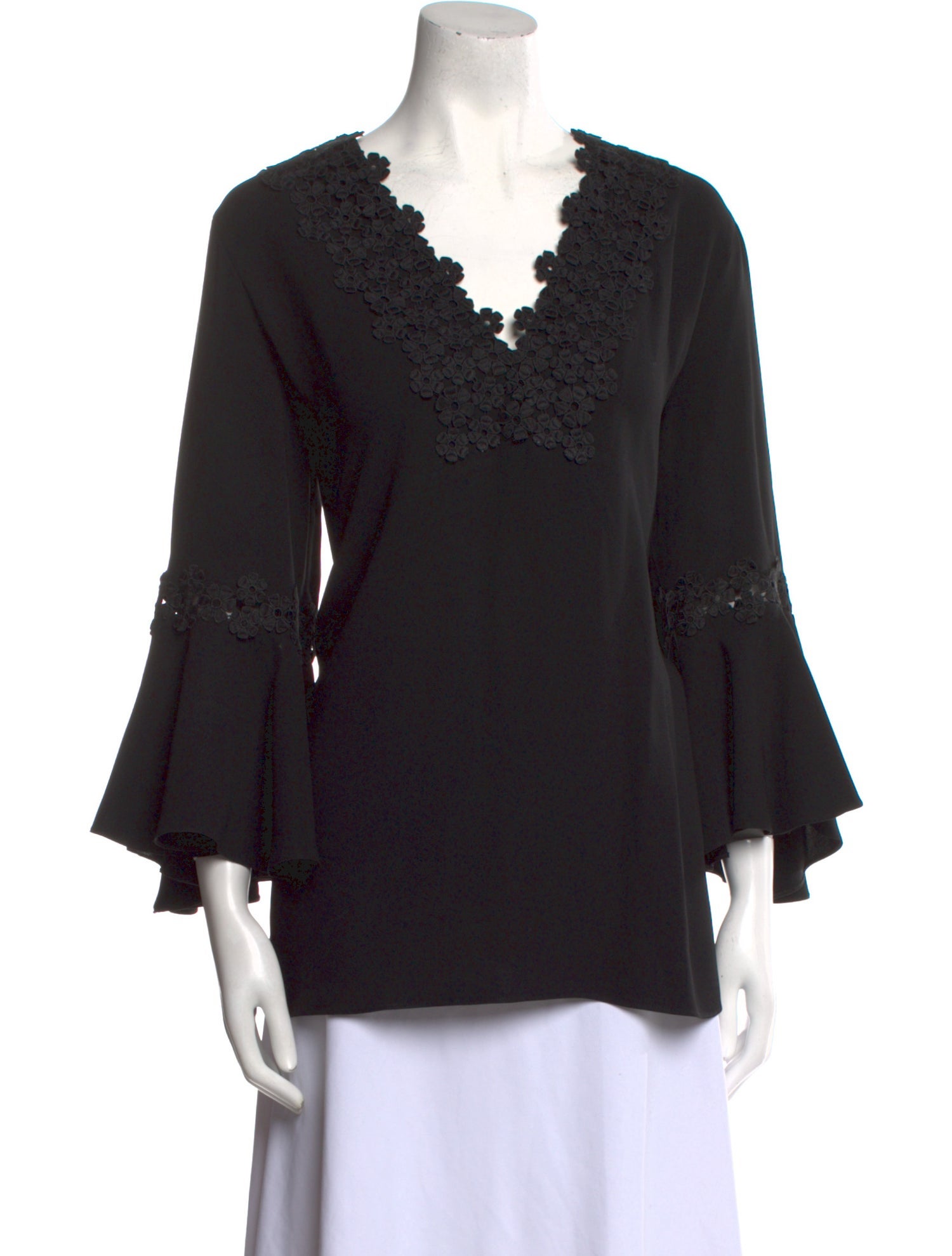 CH Carolina Herrera V-Neck Three-Quarter Sleeve Blouse