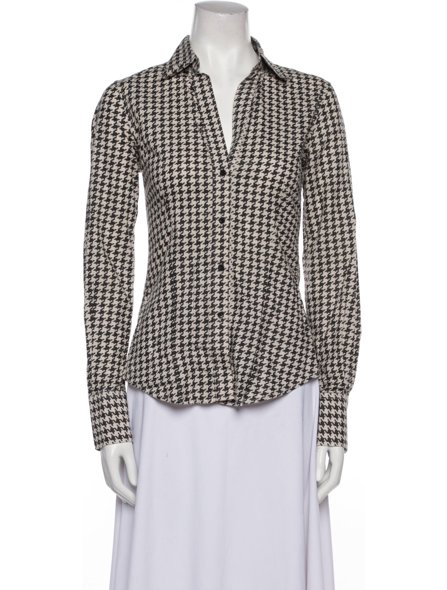 CH Carolina Herrera Houndstooth Print Long Sleeve Button-Up Top