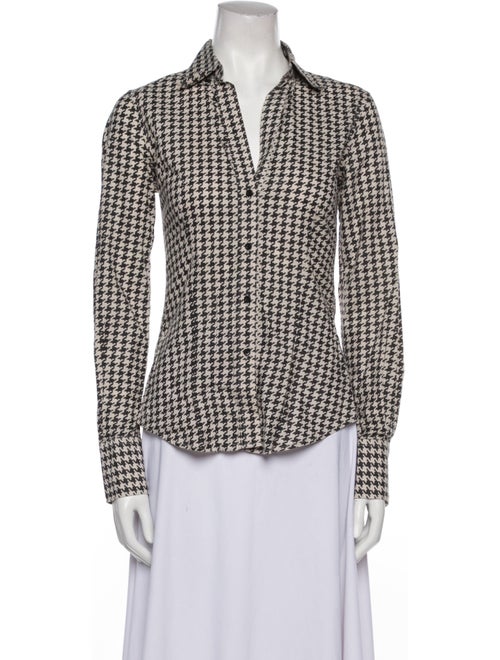 CH Carolina Herrera Houndstooth Print Long Sleeve Button-Up Top
