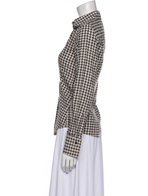 CH Carolina Herrera Houndstooth Print Long Sleeve Button-Up Top