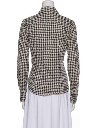 CH Carolina Herrera Houndstooth Print Long Sleeve Button-Up Top