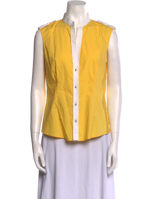 CH Carolina Herrera Mock Neck Sleeveless Button-Up Top