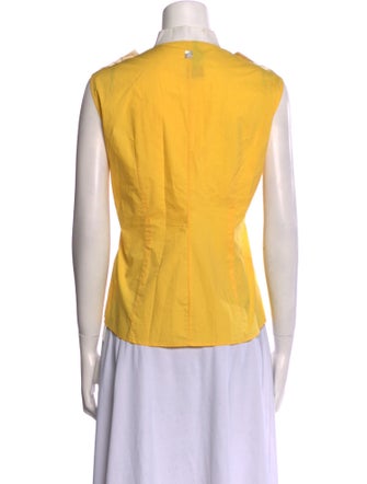 CH Carolina Herrera Mock Neck Sleeveless Button-Up Top