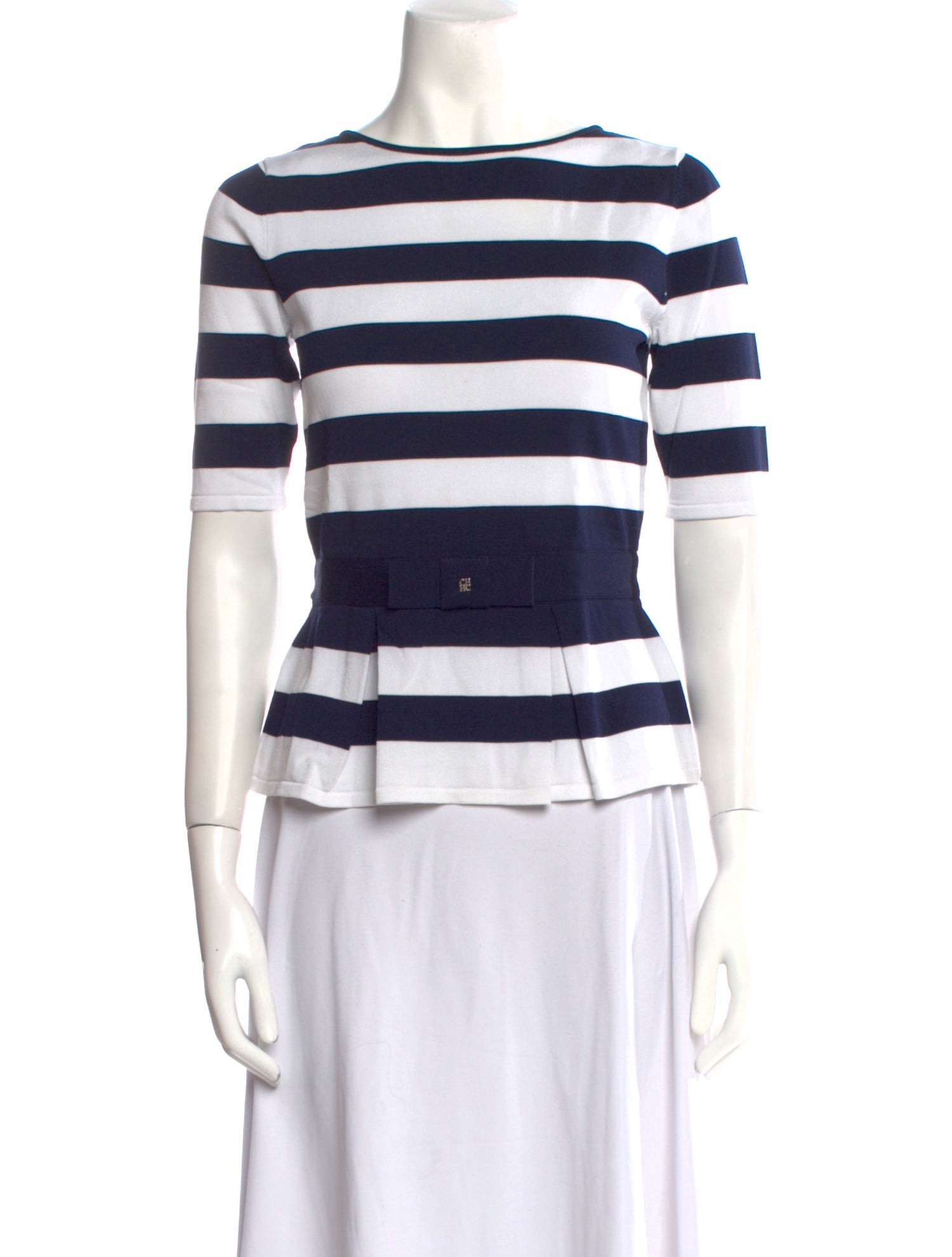 CH Carolina Herrera Striped Bateau Neckline Top