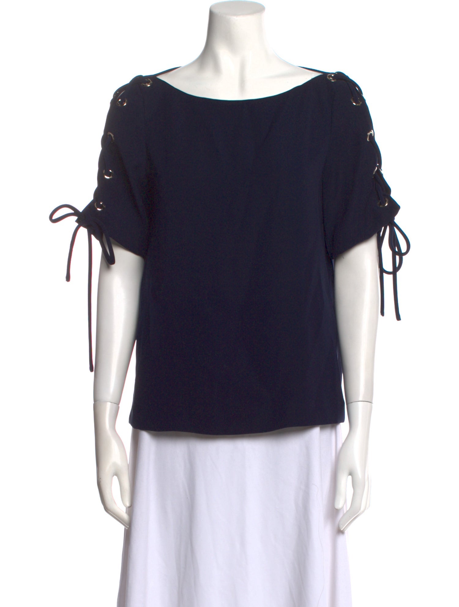 CH Carolina Herrera Bateau Neckline Short Sleeve Blouse