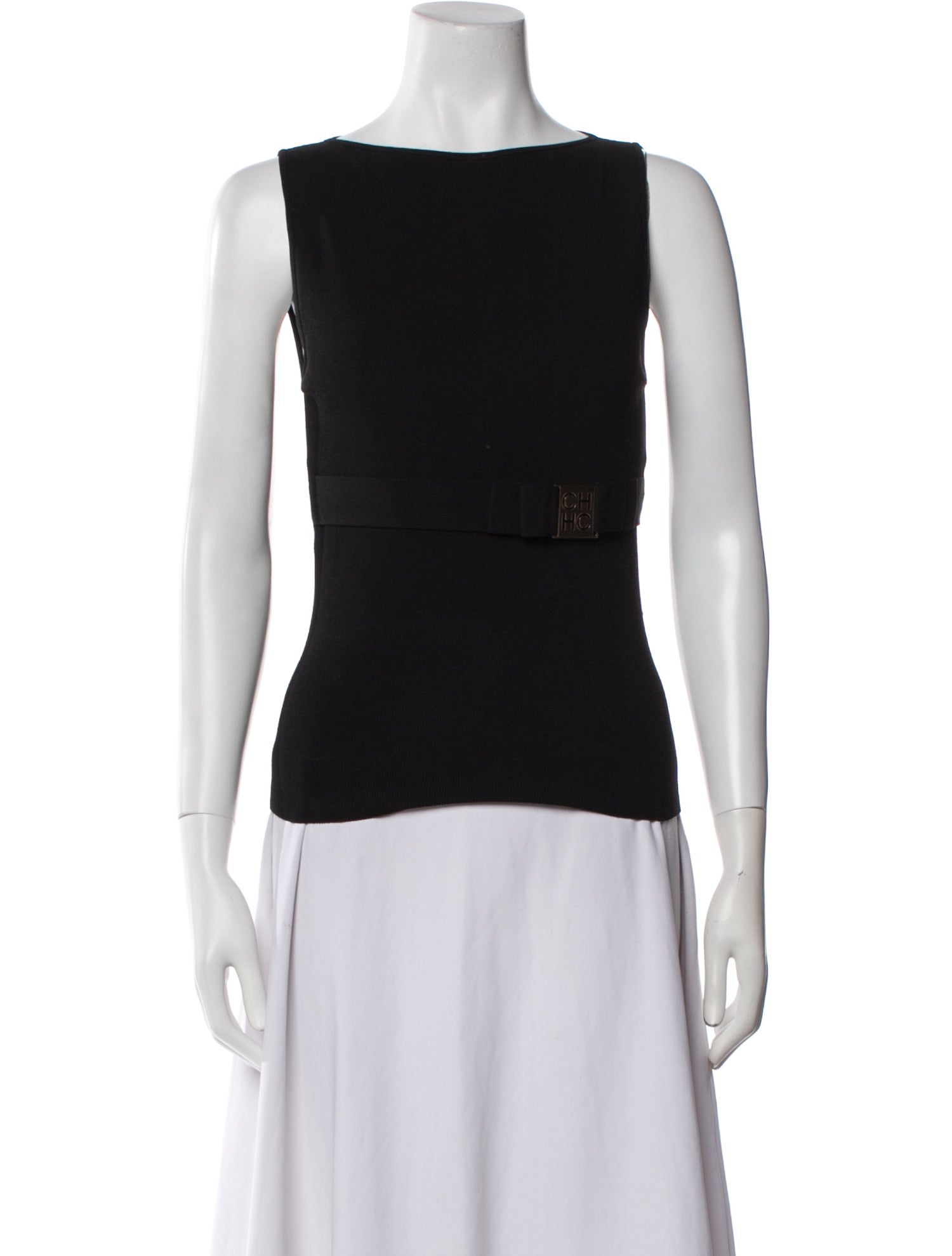 CH Carolina Herrera Bateau Neckline Sleeveless Top