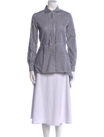 CH Carolina Herrera Striped Long Sleeve Button-Up Top