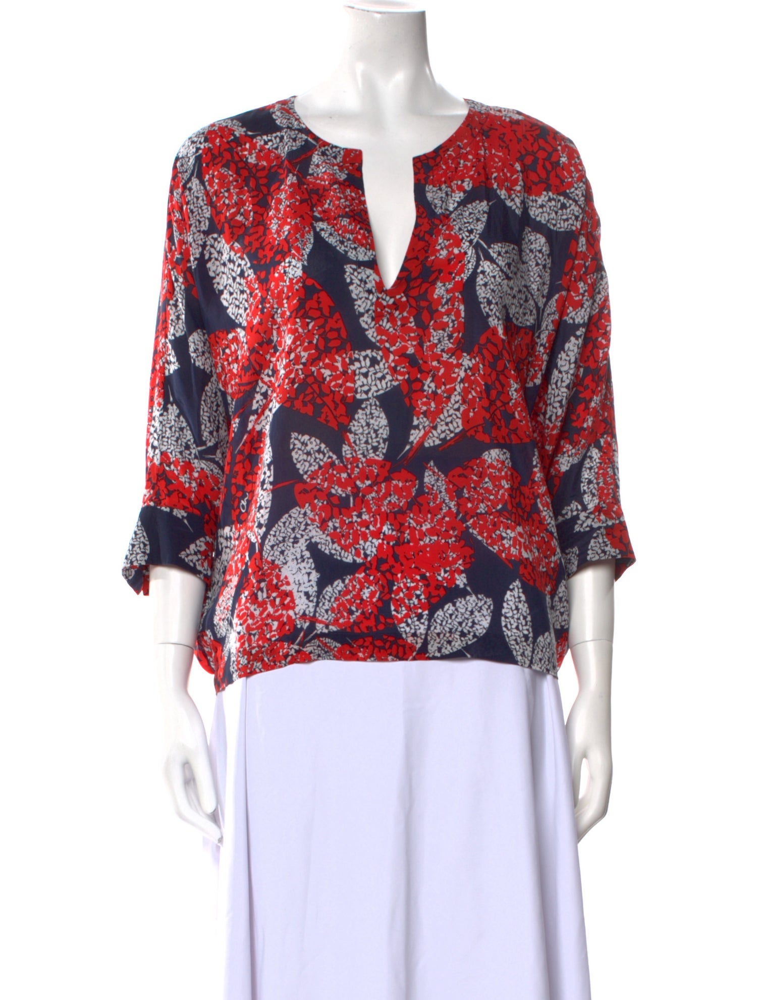 CH Carolina Herrera Floral Print V-Neck Blouse