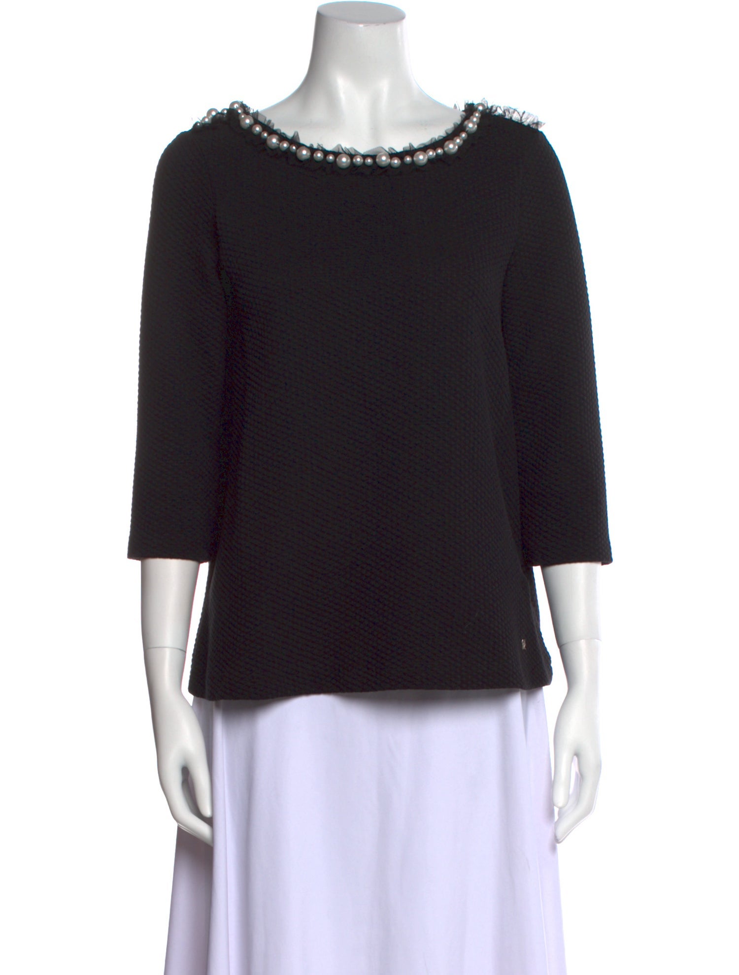 CH Carolina Herrera Bateau Neckline Three-Quarter Sleeve Top