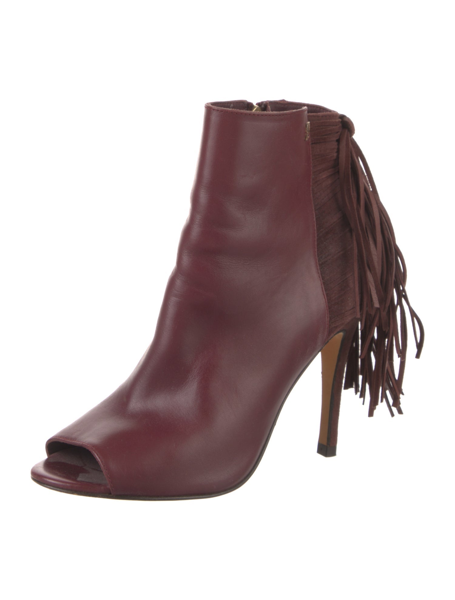 CH Carolina Herrera Leather Fringe Trim Accent Boots