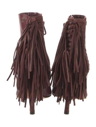 CH Carolina Herrera Leather Fringe Trim Accent Boots