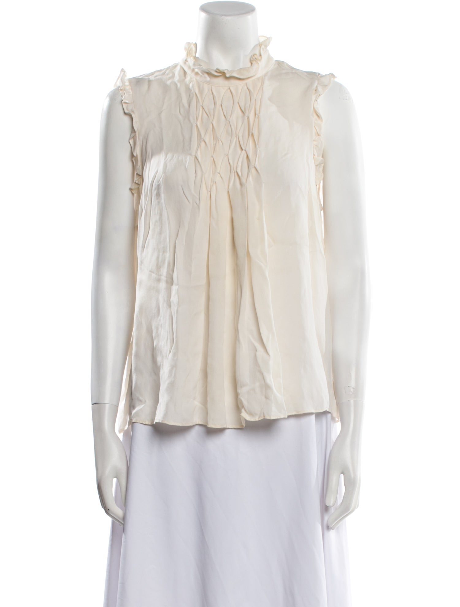 CH Carolina Herrera Silk Mock Neck Blouse - Neutrals Tops, Clothing
