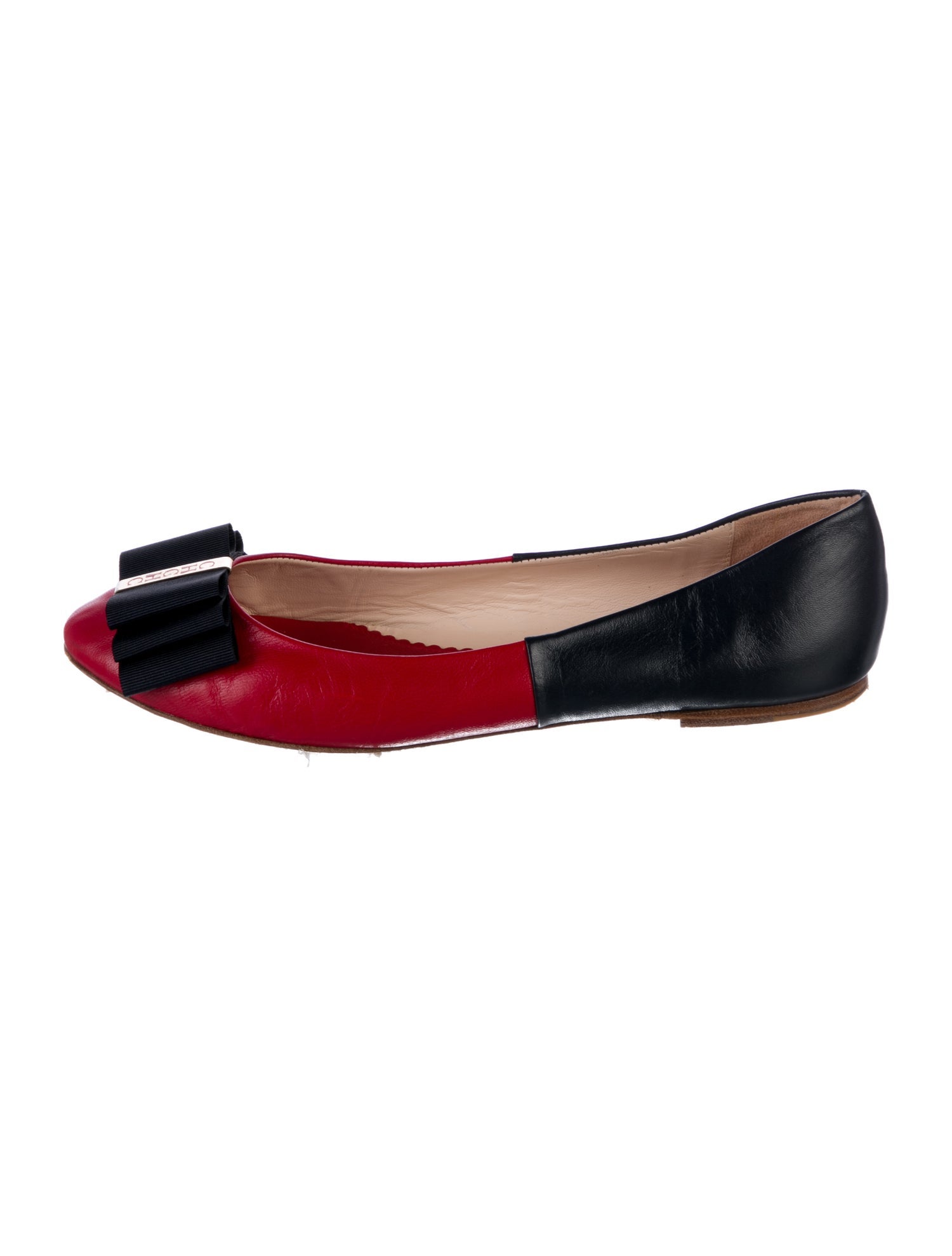 CH Carolina Herrera Leather Colorblock Pattern Ballet Flats