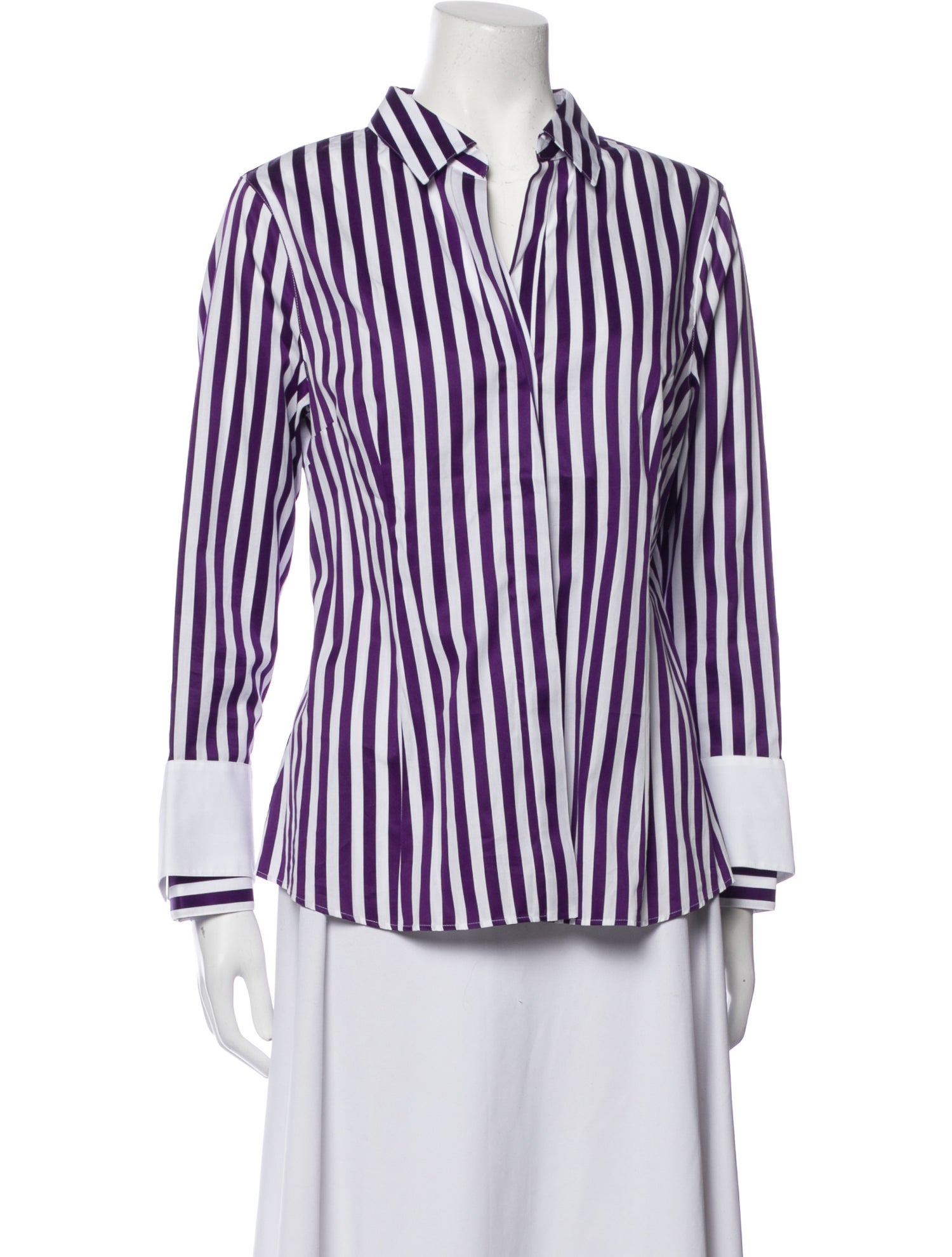 CH Carolina Herrera Striped Long Sleeve Button-Up Top