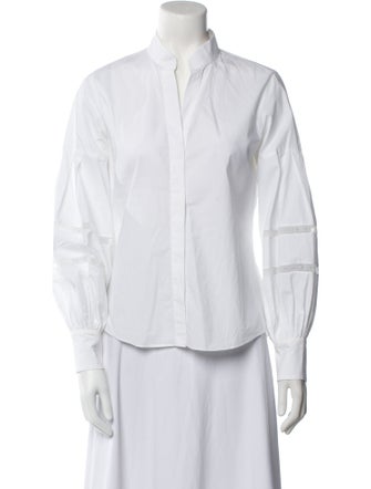 CH Carolina Herrera Mock Neck Three-Quarter Sleeve Button-Up Top