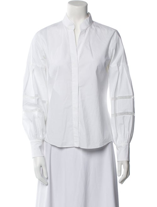 CH Carolina Herrera Mock Neck Three-Quarter Sleeve Button-Up Top