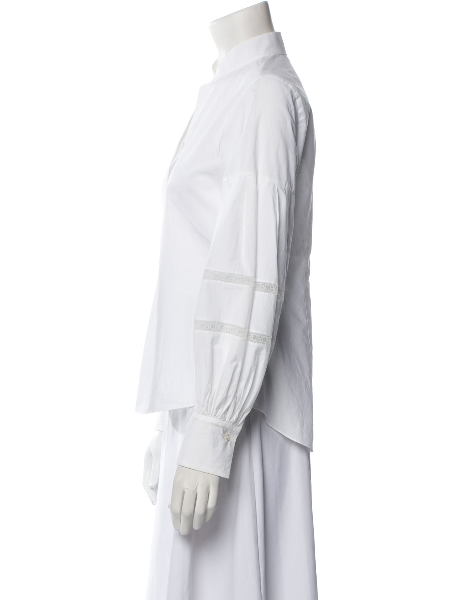 CH Carolina Herrera Mock Neck Three-Quarter Sleeve Button-Up Top