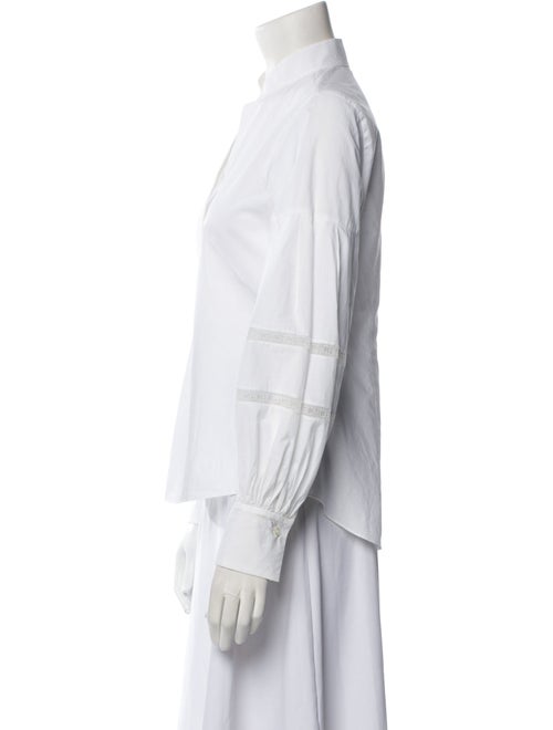CH Carolina Herrera Mock Neck Three-Quarter Sleeve Button-Up Top