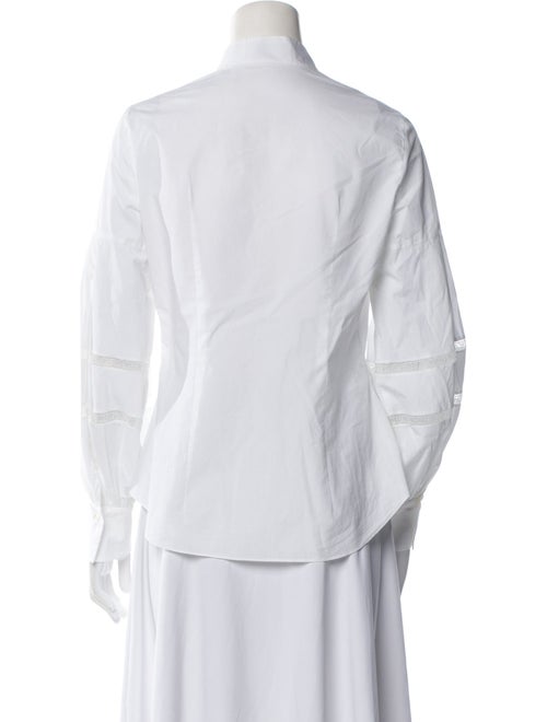 CH Carolina Herrera Mock Neck Three-Quarter Sleeve Button-Up Top