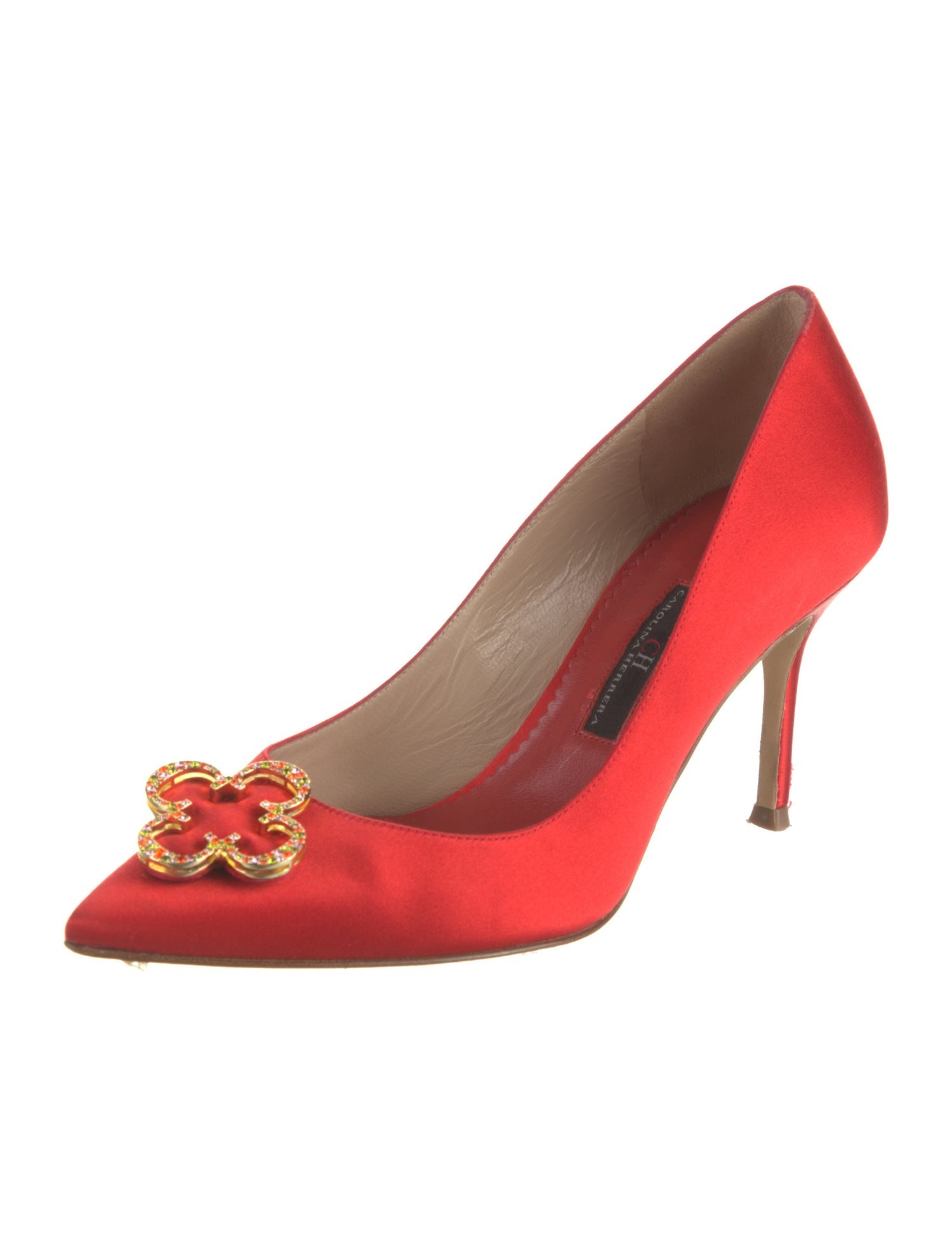 CH Carolina Herrera Satin Crystal Embellishments Pumps