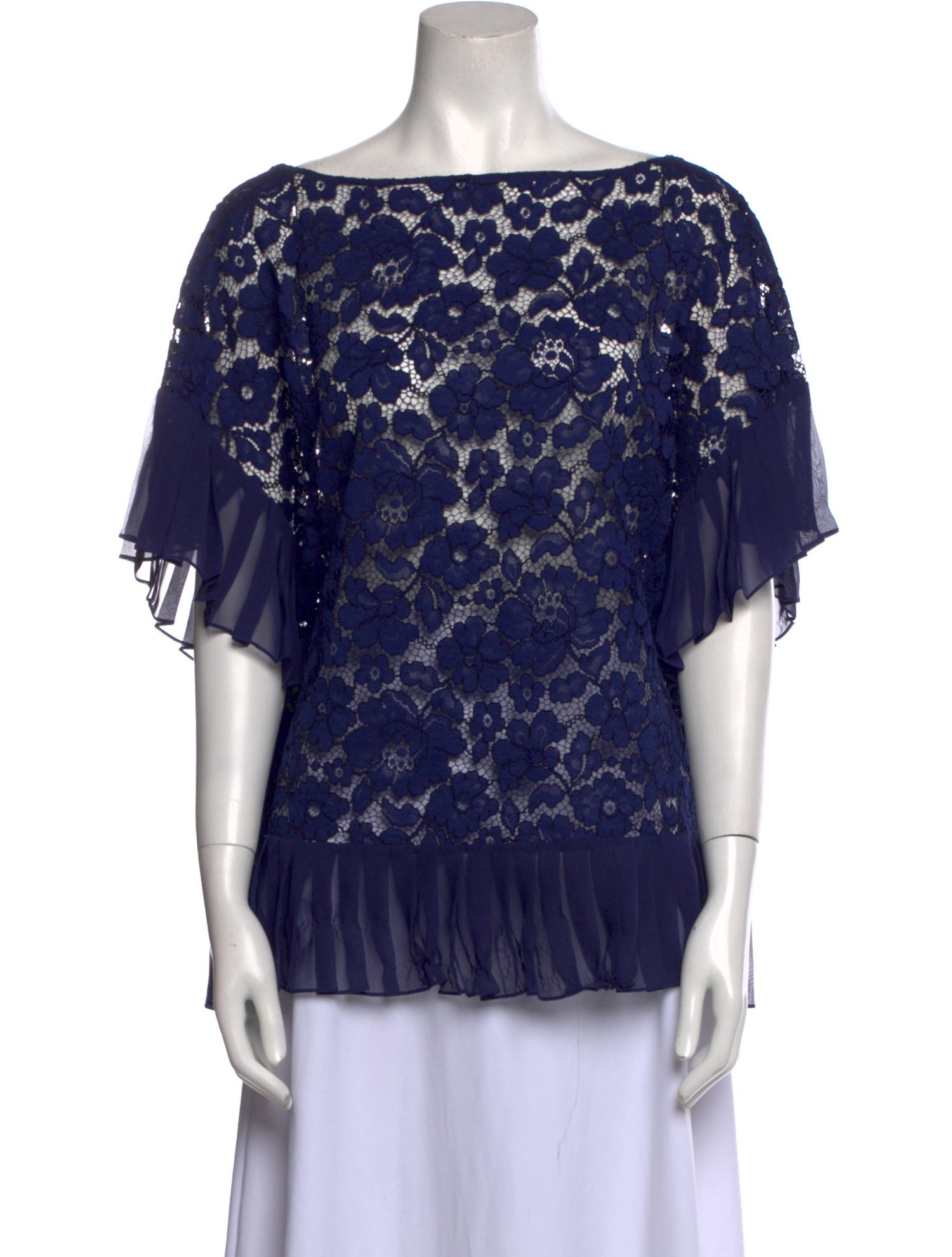 CH Carolina Herrera Lace Pattern Bateau Neckline Blouse