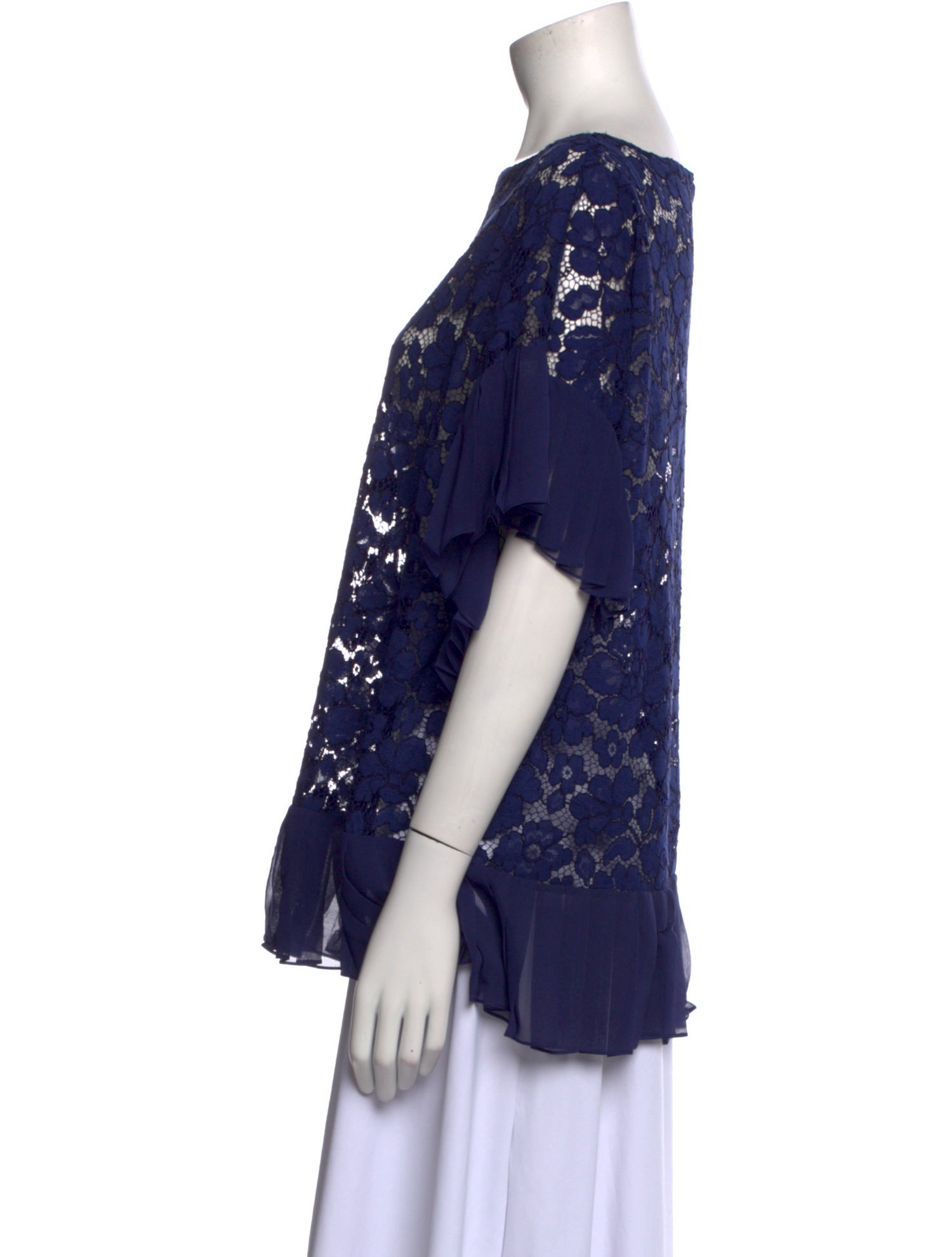 CH Carolina Herrera Lace Pattern Bateau Neckline Blouse