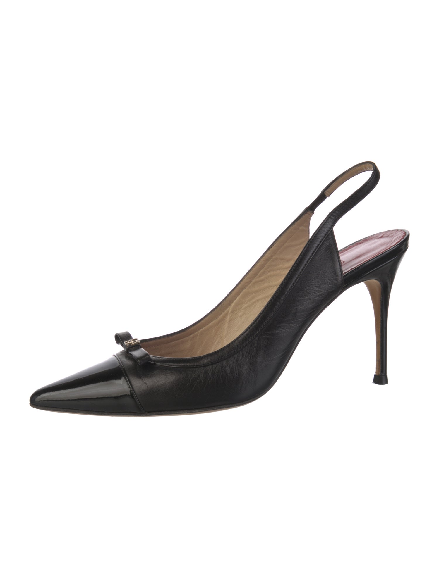 CH Carolina Herrera Leather Bow Accents Slingback Pumps
