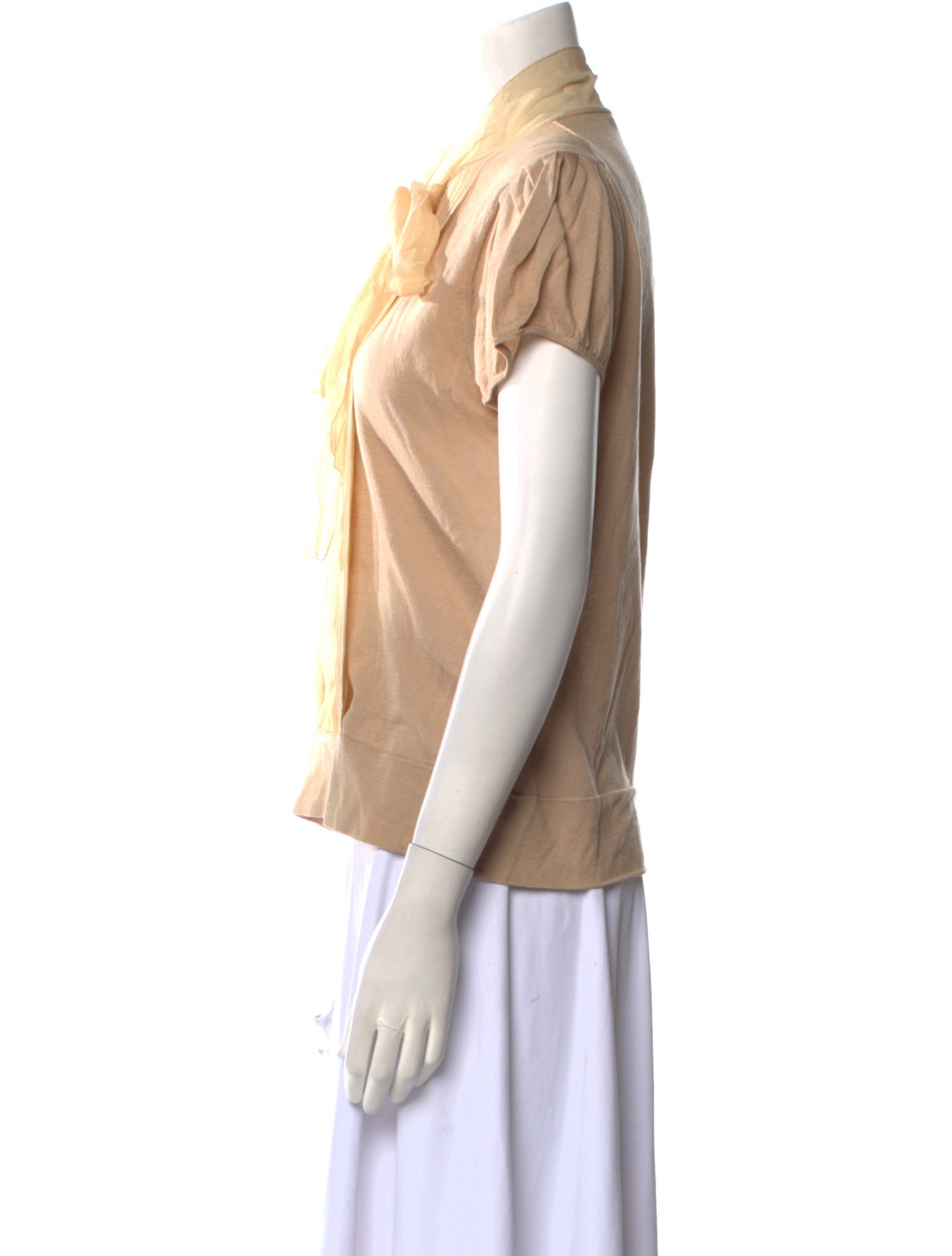 CH Carolina Herrera Tie Neck Short Sleeve Button-Up Top