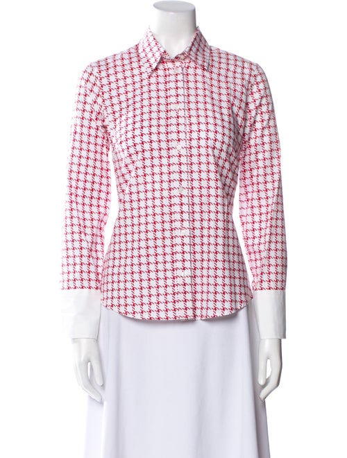 CH Carolina Herrera Houndstooth Print Three-Quarter Sleeve Button-Up Top