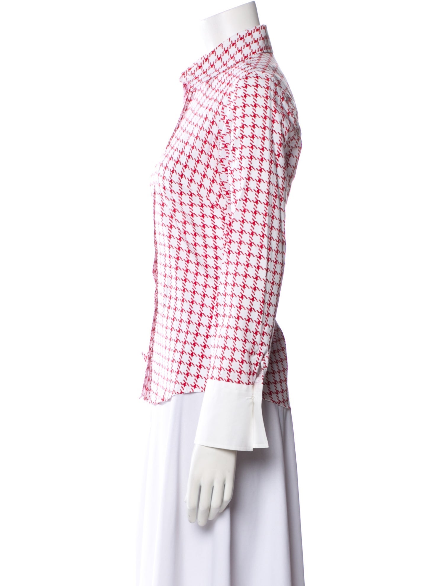 CH Carolina Herrera Houndstooth Print Three-Quarter Sleeve Button-Up Top